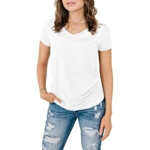Maeband Women's White Classic-Fit Short-Sleeve V-Neck T-Shirt Tops Size Large